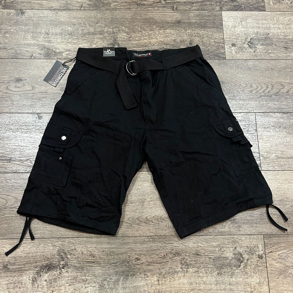 NWT! Vintage Y2K Victorious Cargo Shorts Black Utility Belted - Men's 42